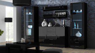 Стінка у вітальню, в зал з тумбою під телевізор Cama Soho 3 192x252x41 Чорний мат/Чорний глянець фото - artos.in.ua