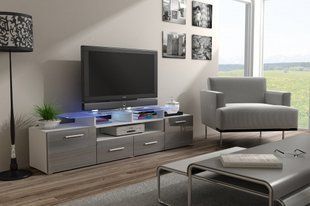 Висока тумба під тв CAMA Evora з поличками Білий мат/Сірий глянець фото - artos.in.ua