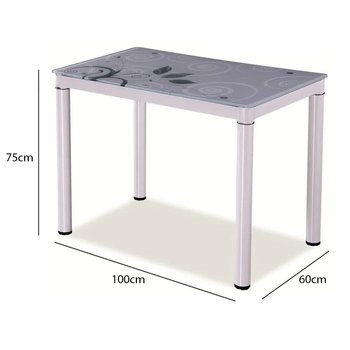 Білий кухонний стіл із малюнком DAMAR SIGNAL 100X60 на хромованих ніжках Польща