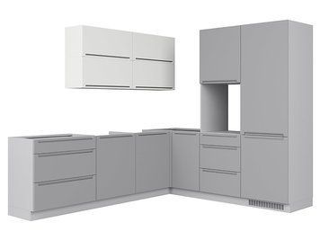 Кухня модульна кутова BRW Iris K10-FB_NAR3_BBL-BAL/SZG/BISM/FER, білий суперматовий, феро, сірий гренола фото - artos.in.ua