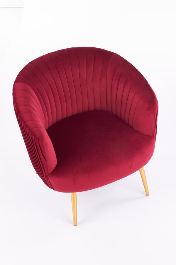 Крісло для відпочинку в вітальню, спальню Crown сталь золотий / оксамитова тканина бордовий Halmar Польща