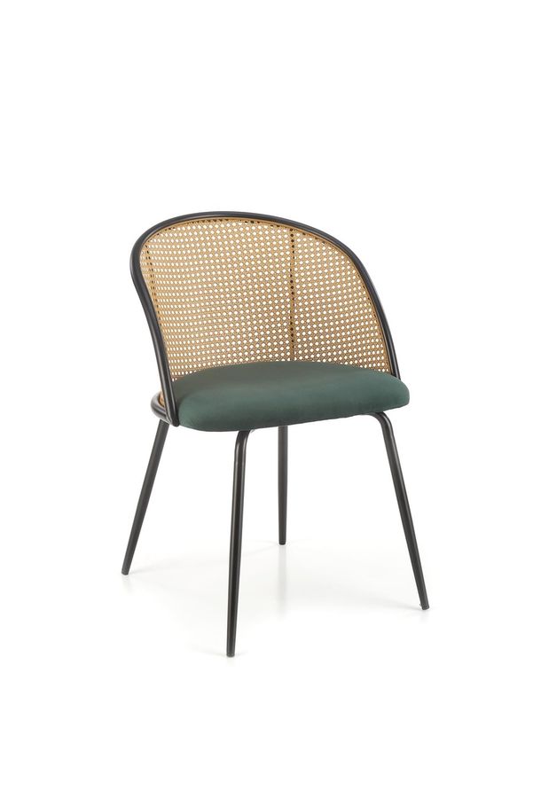 Металевий стілець K508 оксамитова тканина, синтетична ротанга зелений Halmar Польща