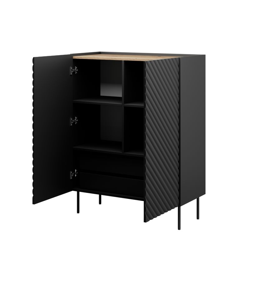 Маленький шкаф с рефленными фасадами ONDA 2D CAMA черный Польша