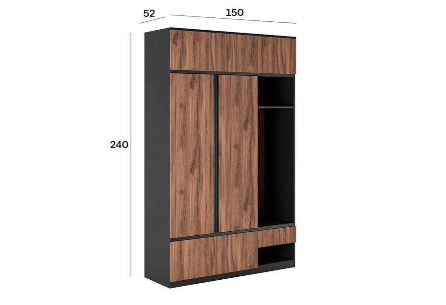Прихожая Фрида Свит Меблив 150&times;52&times;240 см, шкаф, вешалка, 7 дверей, 1 ящик, Дуб Ливорно/Чёрный фото - artos.in.ua