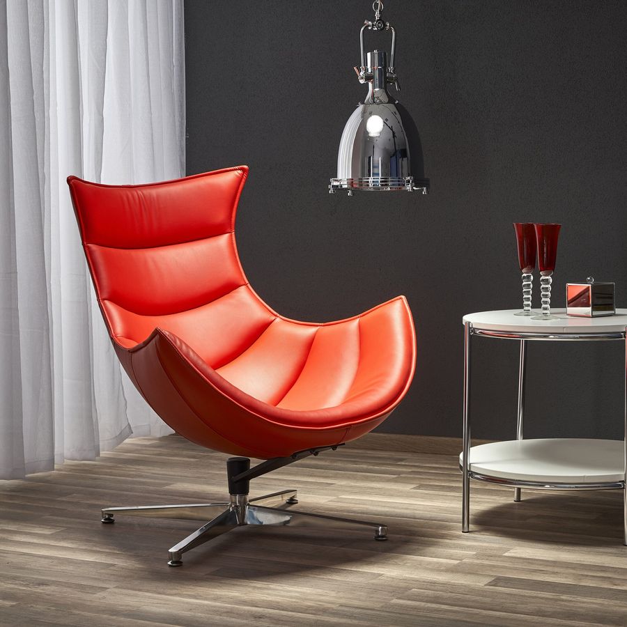 Кресло для отдыха в гостиную, спальню Luxor сталь серый/кожа натуральная красный Halmar Польша