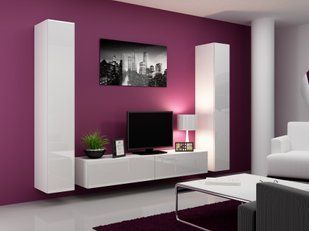 Стенка в зал с пеналом Cama Vigo 4 180x260x42 Белый мат/Белый глянец фото - artos.in.ua