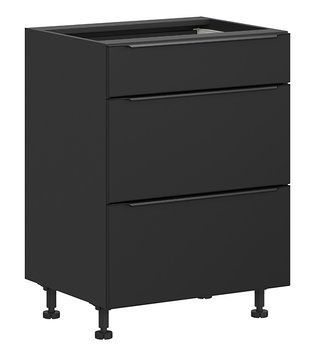 Тумба кухонная нижняя BRW Sole 60 &mdash; чёрный мат, 3 ящика, тихое закрывание фото - artos.in.ua