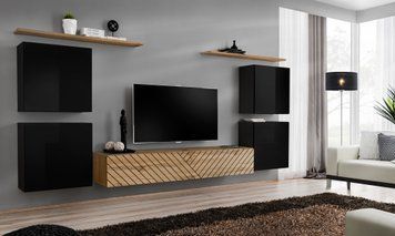 Комплект мебели в гостиную ASM Switch IV SWTL SW 4, черный / дуб Wotan, фрезерованные фасады фото - artos.in.ua