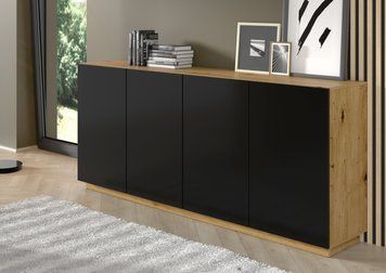 Комод AURA 198 см 4D дуб артизан/черный BIM Furniture Польша фото - artos.in.ua
