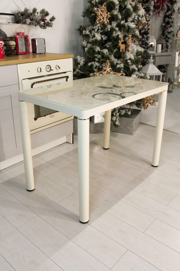 Кремовий кухонний стіл DAMAR 100x60 із малюнком на металевих ніжках Signal Польща