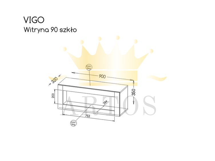 Вітрина в зал підвісна маленька CAMA VIGO 90 Білий мат/Чорний глянець Польща