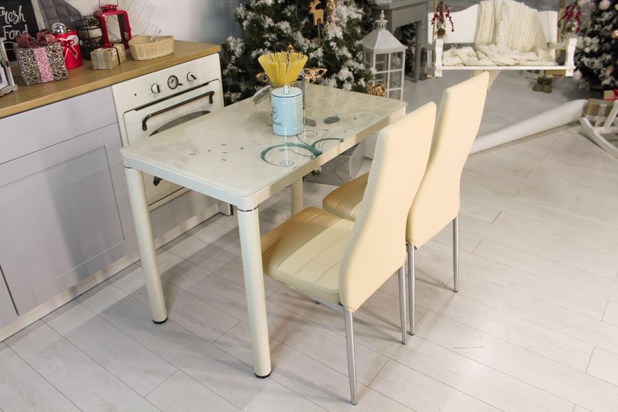 Кремовий кухонний стіл DAMAR 100x60 із малюнком на металевих ніжках Signal Польща