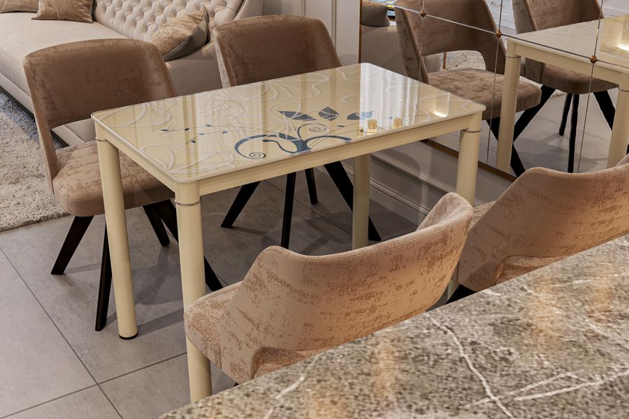 Кремовий кухонний стіл DAMAR 100x60 із малюнком на металевих ніжках Signal Польща фото - artos.in.ua