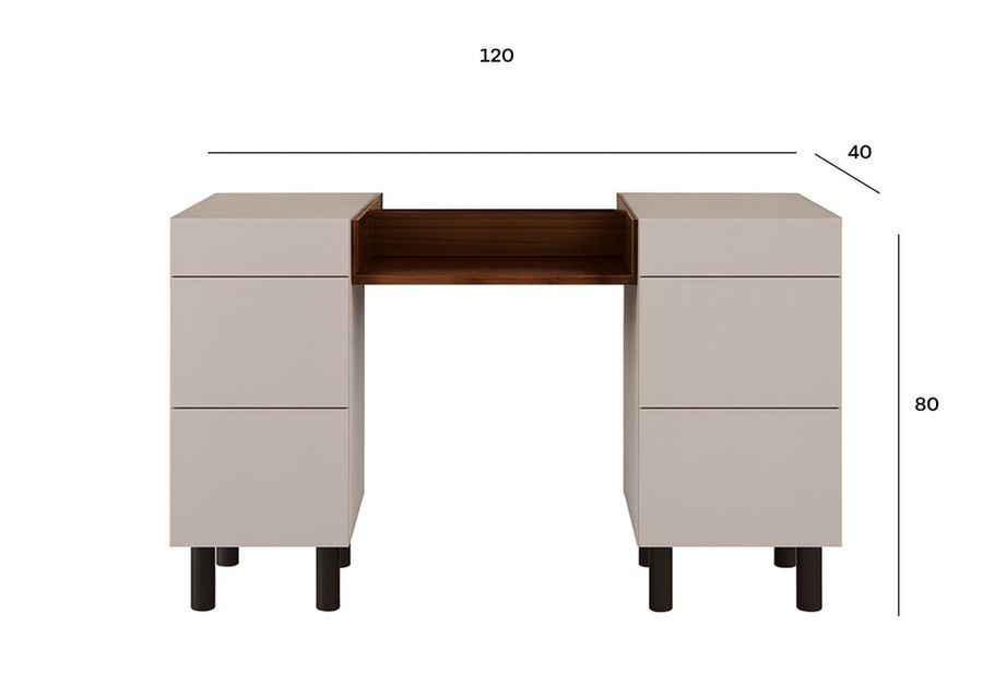 Туалетний столик Стелла Світ Меблів 120&times;80&times;40 см, 6 шухляд Push-to-open, Кашемір/Дуб Ліворно фото - artos.in.ua