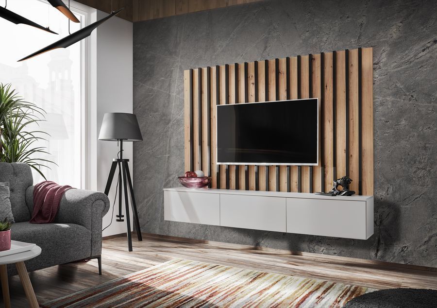 Стенка в гостиную ASM Verti II PGAS VT 2, Perla Gray, Artisan, черные ламели фото - artos.in.ua