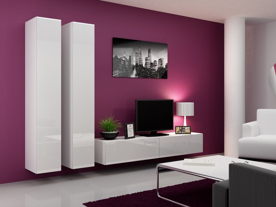 Стенка в зал с пеналом Cama Vigo 4 180x260x42 Белый мат/Белый глянец фото - artos.in.ua