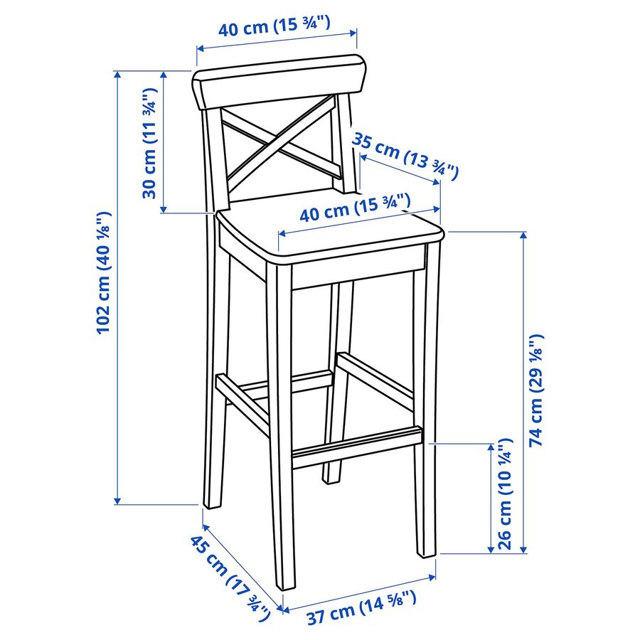 ІКЕА Барний стілець зі спинкою INGOLF ІНГОЛЬФ, 001.217.66 фото - artos.in.ua