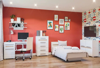 Комплект меблів для підлітка в стилі модерн Б'янко білий глянцевий з дубовими вставками