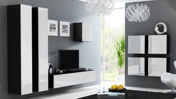 Стенка в гостиную CAMA VIGO 24, 260 см &mdash; Черный мат / Белый глянец фото - artos.in.ua