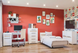 Комплект мебели Б'янко для подростковой комнаты в стиле модерн, белого глянцевого цвета с вставками из дуба сонома