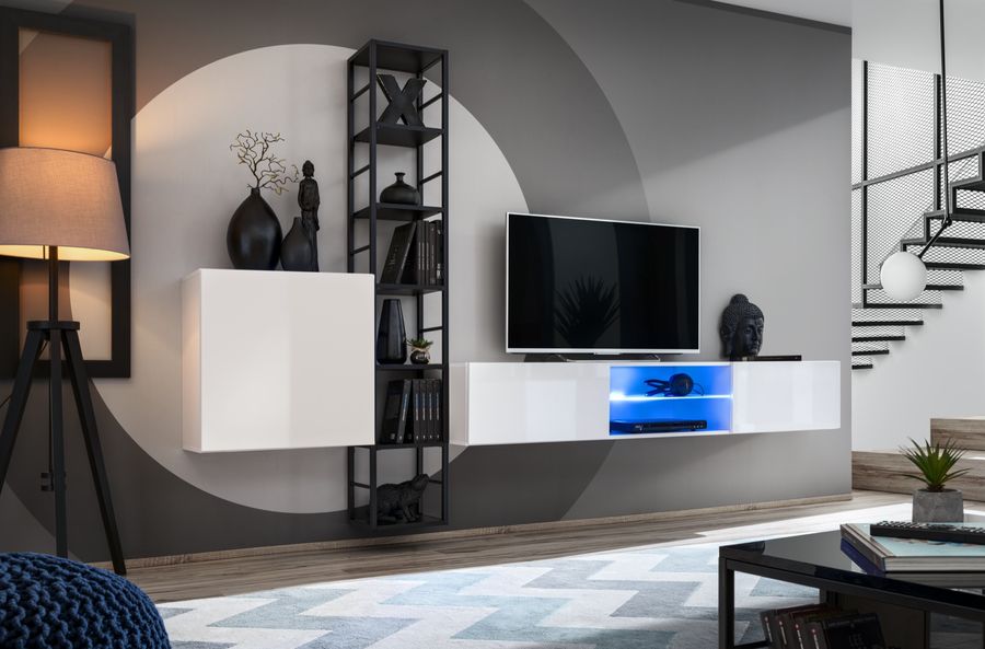 Комплект мебели в гостиную ASM Switch Met VI 27 WS SWM 6 Белый матовый/Черный глянцевый из Польши