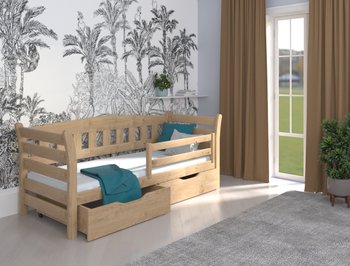 Односпальне дерев'яне ліжко з ящиками та бортиками ТЕДДІ LUNA - бук натуральний