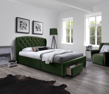 Ліжко HALMAR SABRINA 160 двоспальне зелене з тканини Польща
