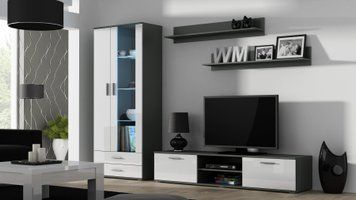 Стінка у вітальню CAMA SOHO 8, 260 см &mdash; Сірий мат / Білий глянець фото - artos.in.ua