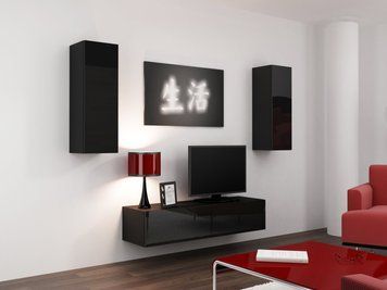 Стенка в гостиную CAMA VIGO 7, 210 см &mdash; Черный мат / Черный глянец фото - artos.in.ua