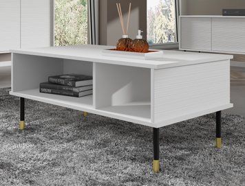 Журнальний столик SHERWOOD 110 см білий матовий на чорно-золотих ніжках BIM Furniture Польща фото - artos.in.ua