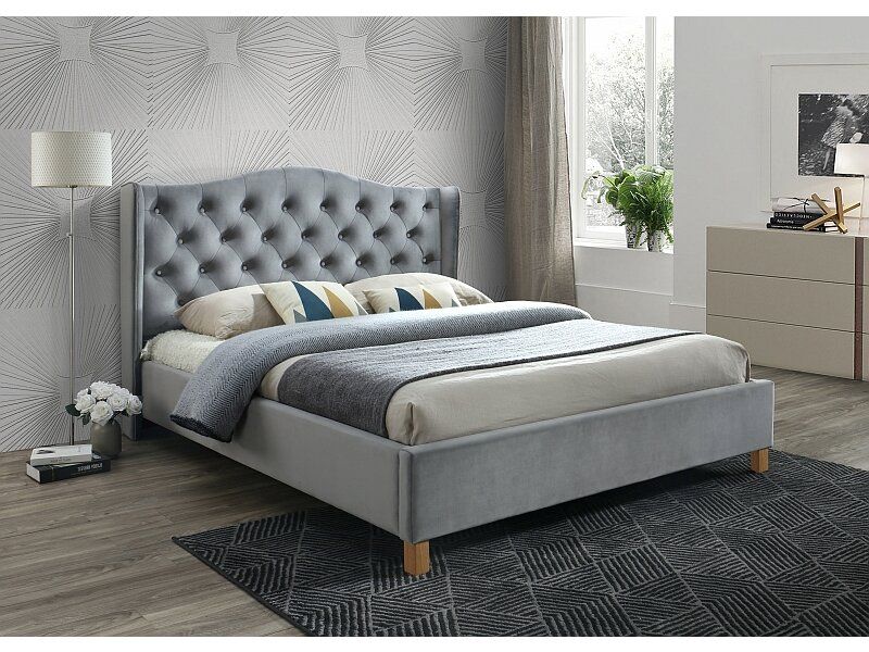 Кровать полуторная в стиле хай тек Aspen SIGNAL 140x200 серый велюр Польша