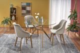 Стол обеденный круглый в гостиную, кухню Ashmore 120x120 стекло прозрачный/дерево дуб натуральный Halmar фото - artos.in.ua