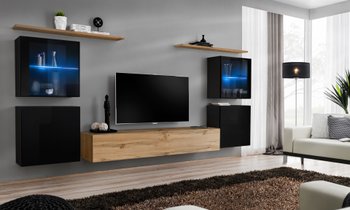 Комплект мебели в гостиную ASM Switch XIV SWT SW 14 Черный/Дуб Вотан из Польши