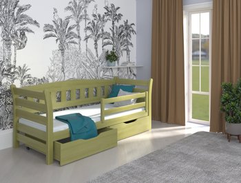 Односпальне дерев'яне ліжко з ящиками та бортиками ТЕДДІ LUNA - хакі