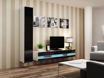 Стенка в гостиную CAMA VIGO NEW 9 &mdash; белый мат / черный глянец фото - artos.in.ua