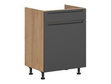 Тумба кухонна нижня під мийку BRW Iris 60 &mdash; дуб хікорі / графіт мат, з шухлядою, тихе закривання фото - artos.in.ua