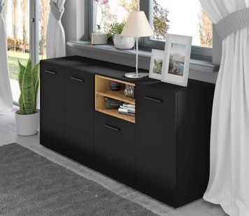 Комод ANETTE L 151 см черный мат/дуб артизан на черных ножках BIM Furniture Польша фото - artos.in.ua