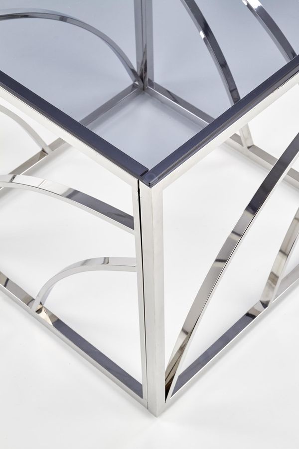 Журнальний столик квадратний в вітальню Universe скло димчастий / хромована сталь сріблястий Halmar Польща
