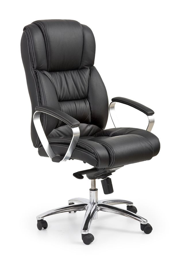 Крісло для кабінету Foster механізм Мультиблок, хромований метал / шкіра чорний Halmar Польща