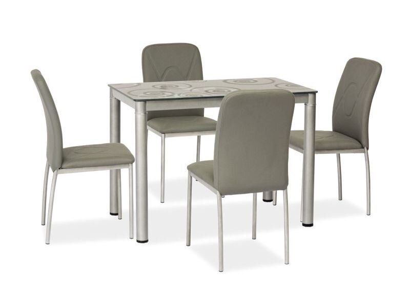 Маленький сірий стіл з малюнком Damar Signal 80x60см на металевих ніжках.