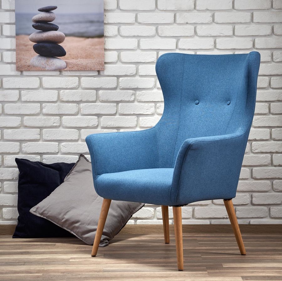 Кресло для отдыха в гостиную, спальню Cotto натуральное дерево/ткань синий Halmar Польша