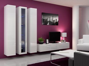 Стенка в гостиную под телевизор Cama Vigo 2 180x300x42 Белый мат/Белый глянец фото - artos.in.ua
