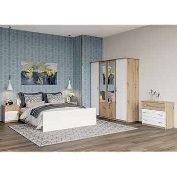Спальний набір Кім в стилі скандинавського дизайну, виготовлений з дуба артизан з білими вставками