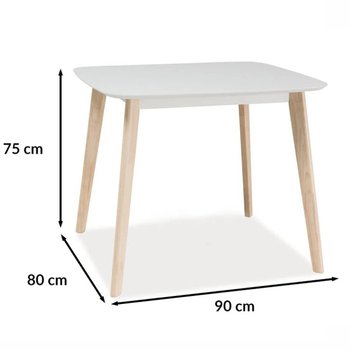 Стіл дерев'яний для маленької кухні SIGNAL Tibi 90x80 Білий прямокутний лакований Польща