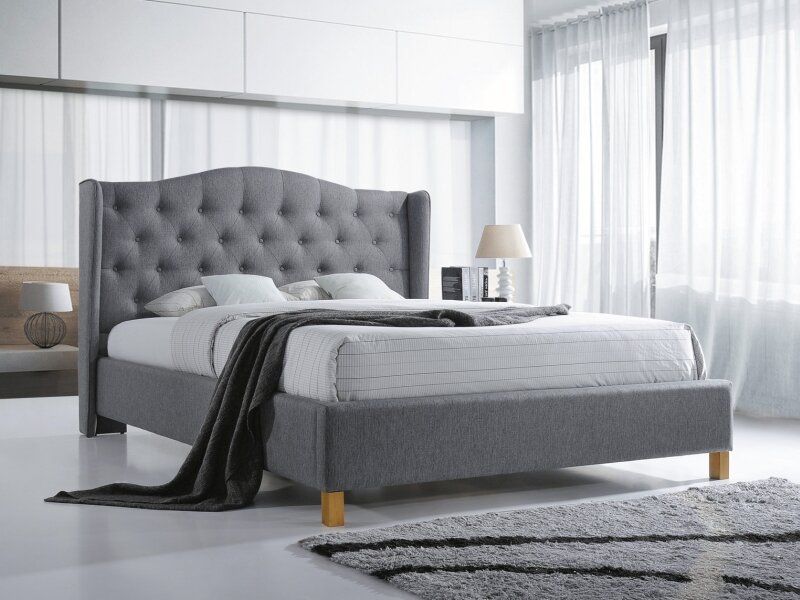 Кровать 2х спальная Aspen SIGNAL 180x200 серый велюр в стиле хай тек Польша