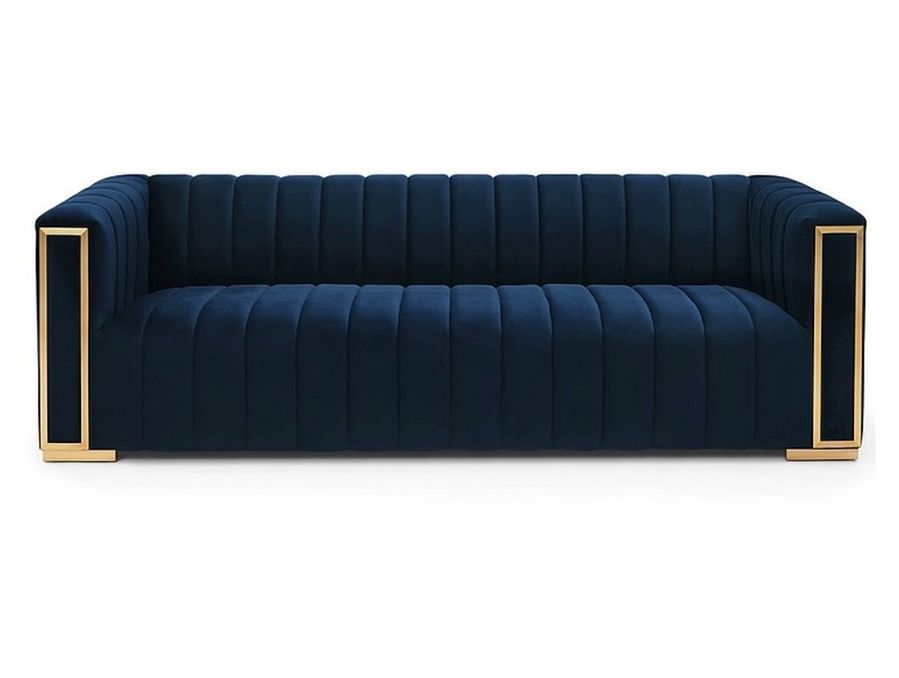 3-місний диван з оксамитовою оббивкою VOGUE Signal - темно-синій/золотий Польща