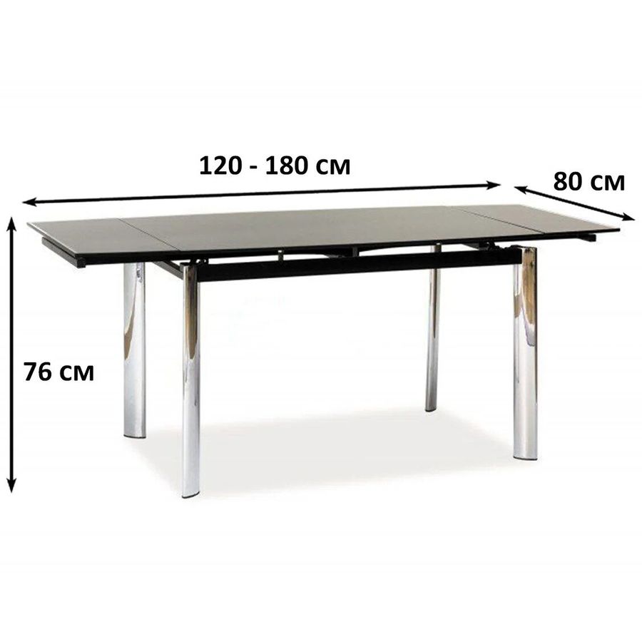 Чорний розкладний стіл на кухню GD-020 120-180x80см SIGNAL на чотирьох ніжках Польща