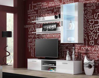 Стенка в зал с пеналом Cama Soho 5 190x185x43 Белый мат/Белый глянец фото - artos.in.ua