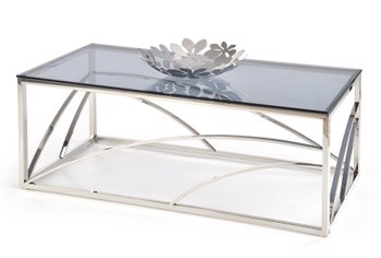 Журнальний столик в вітальню Universe скло димчастий / хромована сталь сріблястий Halmar Польща
