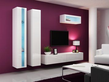 Стенка в гостиную под телевизор Cama Vigo New 2 180x260x42 Белый мат/Белый глянец фото - artos.in.ua